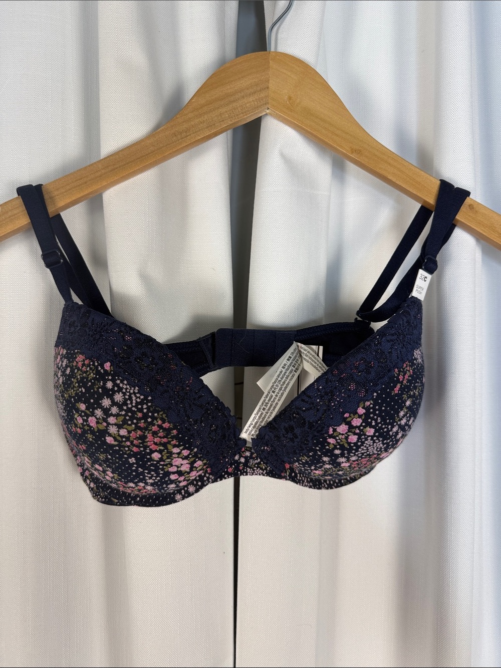 Navy Floral Lace Push-Up Bra - Women Intimates